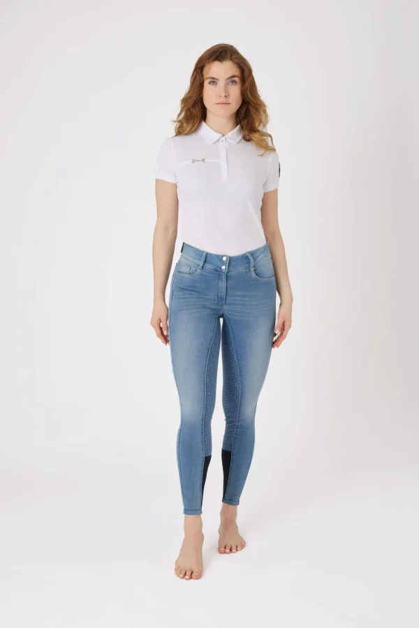 horze Kaia denim-ridebukser, høyt liv og helforsterket med silikon, dame* Helforsterkede Ridebukser