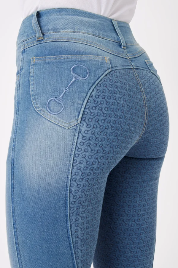 horze Kaia denim-ridebukser, høyt liv og helforsterket med silikon, dame* Helforsterkede Ridebukser